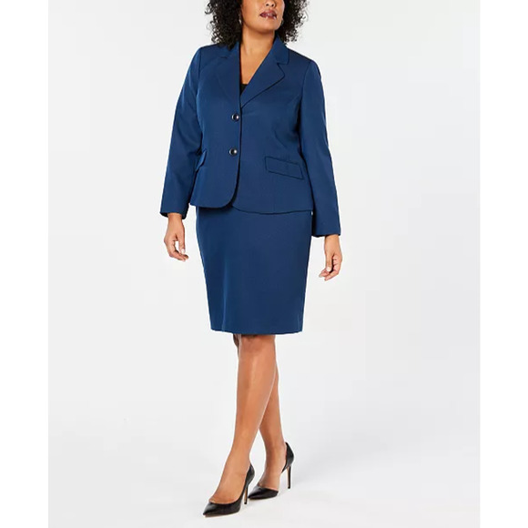 NWT Le Suit 2 PC Women's Skirt Suit Blue Indigo Plus Size 20W - Picture 2 of 11